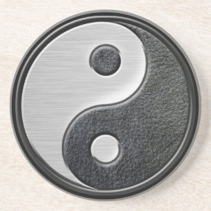 Dessous De Verre En Grès Graphique en cuir et en acier de Yin Yang d'effet