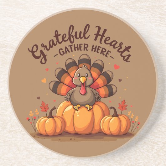Dessous De Verre En Grès Grateful Hearts Thanksgiving Turkey (Devant)