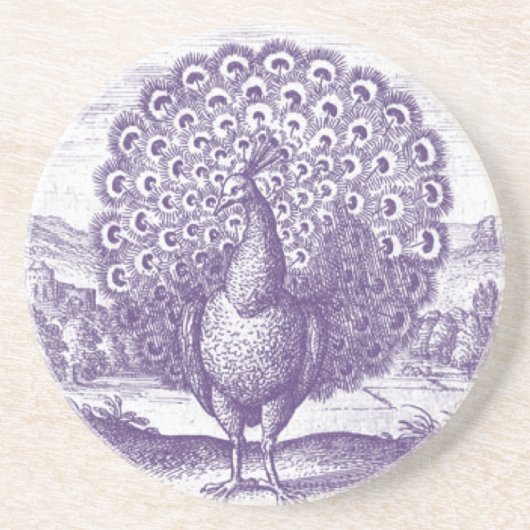 Dessous De Verre En Grès Gravure Peacock antique (Devant)