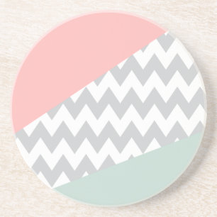 Dessous De Verre En Grès Gray Chevron Mint et Coral