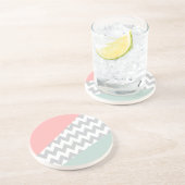 Dessous De Verre En Grès Gray Chevron Mint et Coral (Côté)