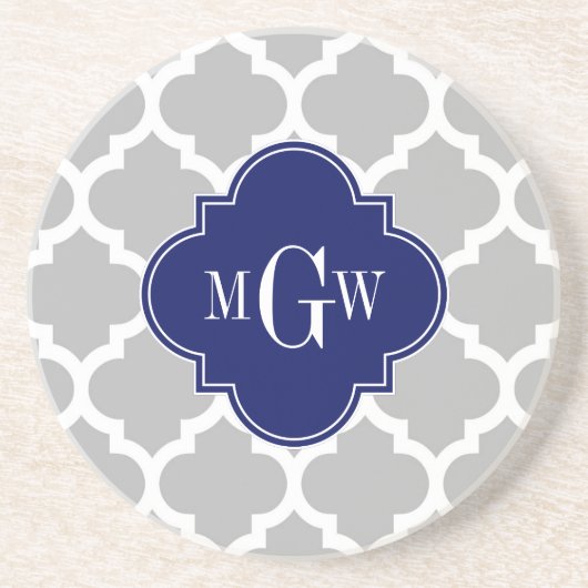 Dessous De Verre En Grès Gray White Moroccan #5 Navy 3 Première monogramie (Devant)