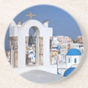 Dessous De Verre En Grès Grèce, Santorin. Clocher et dômes bleus de 2
