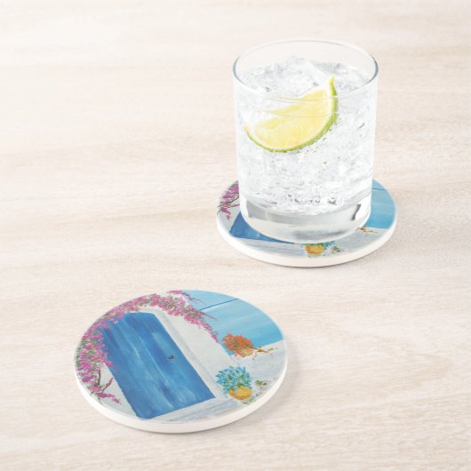 Dessous De Verre En Grès Greek Blue (Côté)