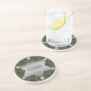 Dessous De Verre En Grès Green Camouflage Pattern Sheriff Name Badge