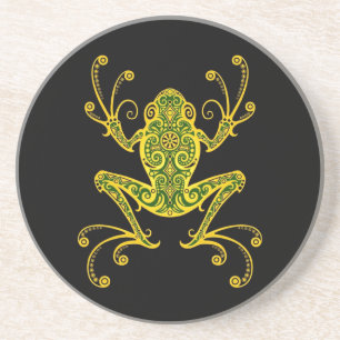 Dessous De Verre En Grès Grenouille d'arbre verte et noire complexe