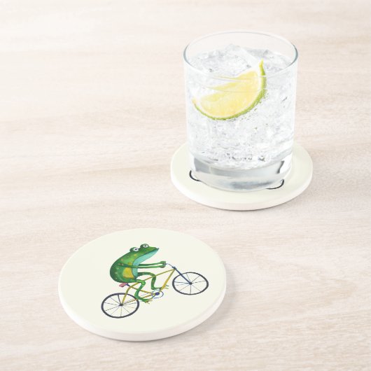 Dessous De Verre En Grès Grenouille Sur Vélo (Côté)