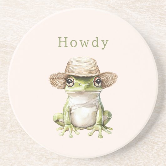 Dessous De Verre En Grès Grenouille verte rose avec chapeau (Devant)