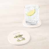 Dessous De Verre En Grès Grenouille verte rose avec chapeau (Côté)