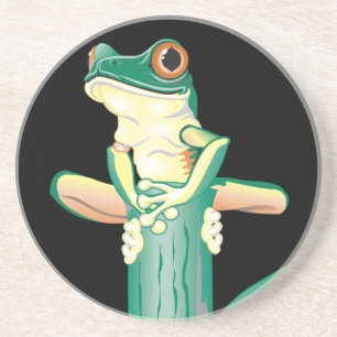 Dessous De Verre En Grès Grenouille verte souriante au bambou
