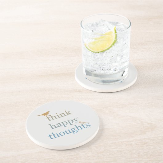 Dessous De Verre En Grès Grey Pense Heureux Pensées Oiseaux (Côté)