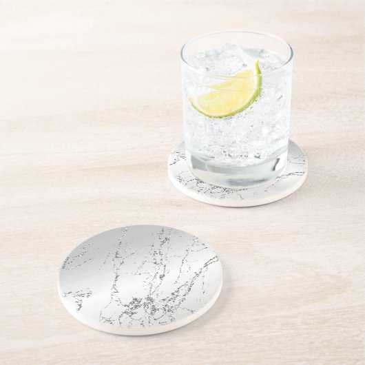 Dessous De Verre En Grès Gris Argent Pailleté Faux Brillants (Côté)