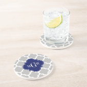 Dessous De Verre En Grès Gris Blanc Marocain #5 Navy 3 Initial Monogramme (Côté)