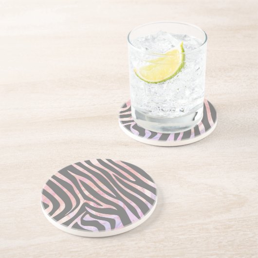 Dessous De Verre En Grès Gris clair et rose Zebra (Côté)
