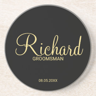 Dessous De Verre En Grès Groomsman personnalisé moderne noir et or
