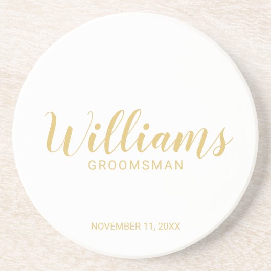 Dessous De Verre En Grès Groomsmans personnalisés en or à script moderne (Devant)