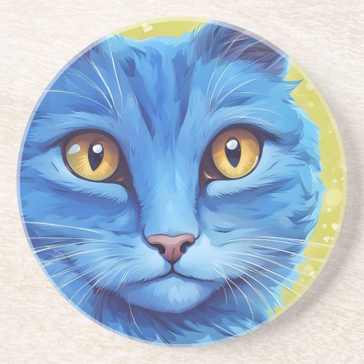 Dessous De Verre En Grès Gros chat bleu. (Devant)