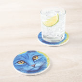 Dessous De Verre En Grès Gros chat bleu. (Côté)