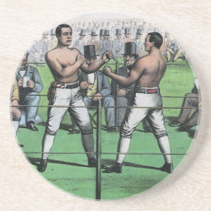 Dessous De Verre En Grès Gros Combat pour le Championnat, Boxe Vintage