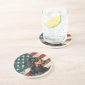 Dessous De Verre En Grès Grunge American Flag Dachshund Dog (Côté)