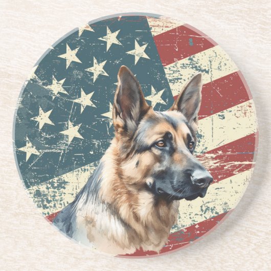 Dessous De Verre En Grès Grunge American Flag German Shepherd Dog (Devant)