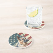 Dessous De Verre En Grès Grunge American Flag German Shepherd Dog (Côté)