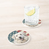 Dessous De Verre En Grès Grunge American Flag Great Pyrenees Dog (Côté)