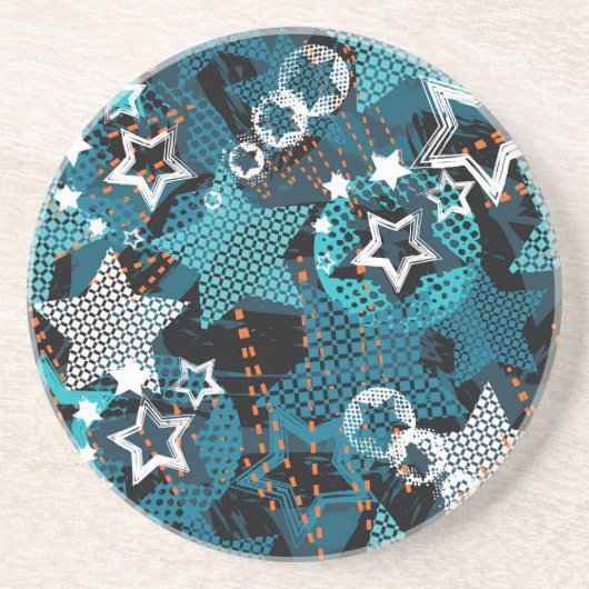 Dessous De Verre En Grès Grunge star motif, design pour enfants ludique. (Devant)