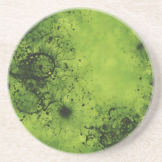 Dessous De Verre En Grès Grunge vert citron avec accents noirs (Devant)