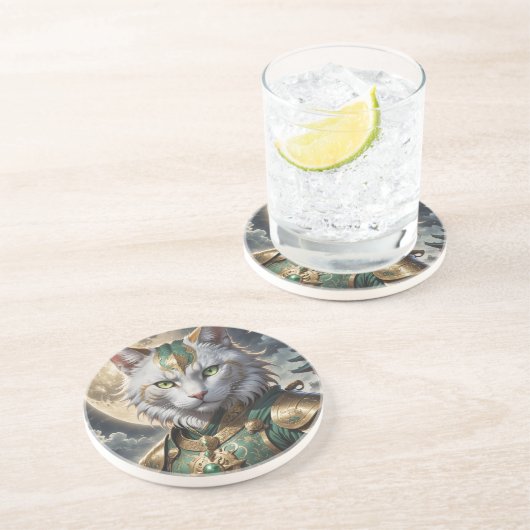 Dessous De Verre En Grès Guerrier épique de chat blindé (Côté)