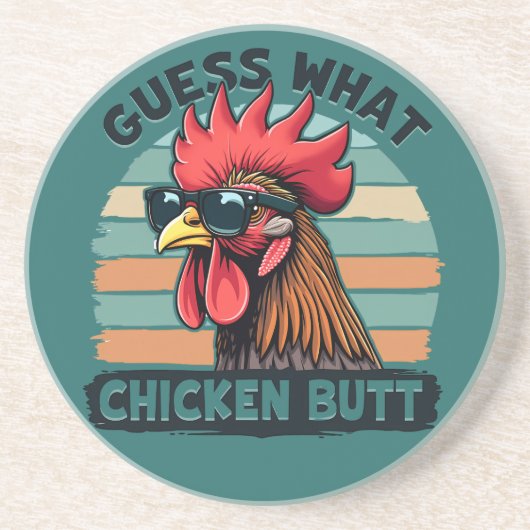 Dessous De Verre En Grès Guess What Chicken Butt Funny Retro Rooster (Devant)