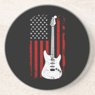 Dessous De Verre En Grès Guitare Lecteur de Musique Drapeau Américain US Gu