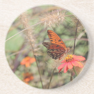 Dessous De Verre En Grès Gulf Fritillary sur Zinnia