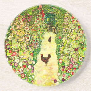 Dessous De Verre En Grès Gustav Klimt Garden with Chickens