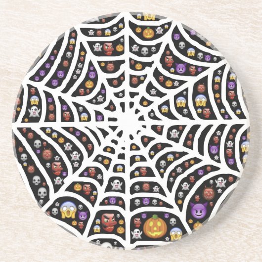 Dessous De Verre En Grès Halloween Ghouls & Goblins dans un Spiderweb (Devant)