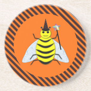 Dessous De Verre En Grès Halloween Magic Bee Witch Orange et Black Stripes