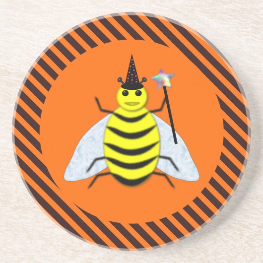 Dessous De Verre En Grès Halloween Magic Bee Witch Orange et Black Stripes (Devant)