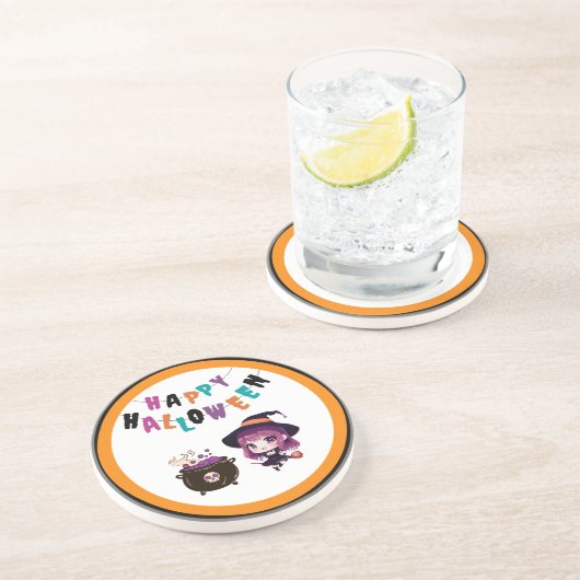 Dessous De Verre En Grès Halloween/sorcière/automne/octobre (Côté)