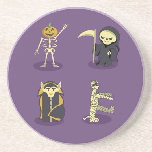 Dessous De Verre En Grès Halloween Squelette Dracula Mummy Griffe Reaper (Devant)
