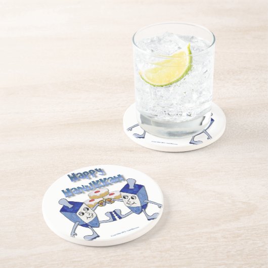 Dessous De Verre En Grès Hanoukka Dancing Dreidels et Jelly Doughnut (Côté)