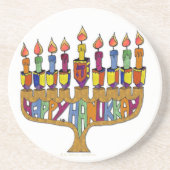 Dessous De Verre En Grès Hanoukka Dreidel Menorah de Judée (Devant)