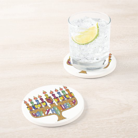 Dessous De Verre En Grès Hanoukka Dreidel Menorah de Judée (Côté)