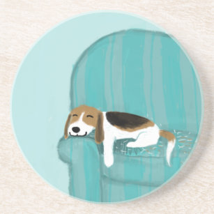 Dessous De Verre En Grès Happy Canapé Chien - Beau Beagle dormir   Art pour
