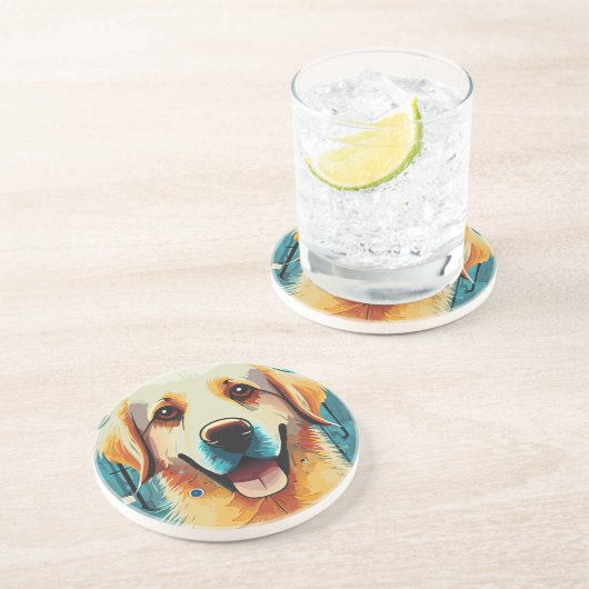 Dessous De Verre En Grès Happy Golden Retriever (Côté)