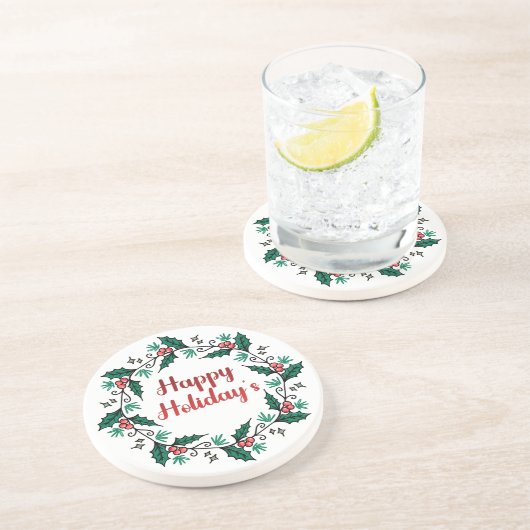 Dessous De Verre En Grès Happy Holiday's Wreath Sandstone Coaster (Côté)