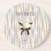 Dessous De Verre En Grès Happy New Year Black Bow Gold Silver Champagne (Devant)