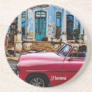 Dessous De Verre En Grès Havana Cuba Voiture rouge Vintage