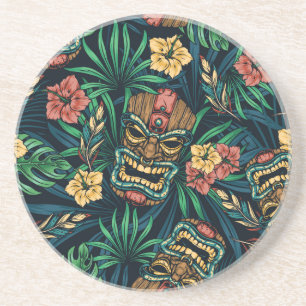 Dessous De Verre En Grès Hawaï Tiki Masque Motif tropical