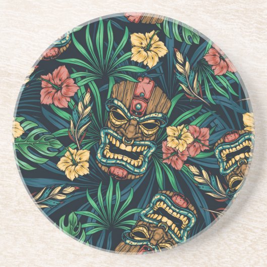 Dessous De Verre En Grès Hawaï Tiki Masque Motif tropical (Devant)