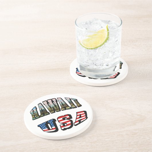 Dessous De Verre En Grès Hawaii Picture et USA Flag Text (Côté)